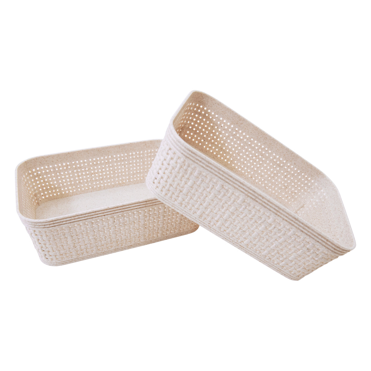 Woven Design Storage Basket | Stackable Plastic Organisers - Set of 2 (19 x 14cm)