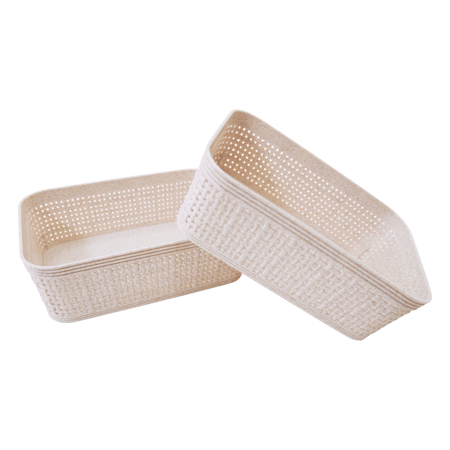 Woven Design Storage Basket | Stackable Plastic Organisers - Set of 2 (19 x 14cm)