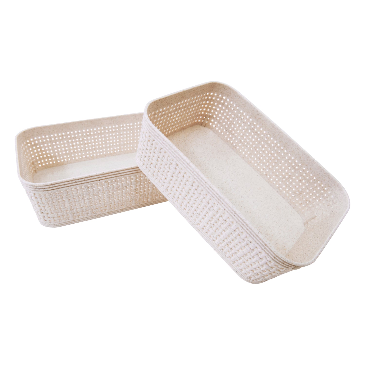 Woven Design Storage Basket | Stackable Plastic Organisers - Set of 2 (19 x 14cm)