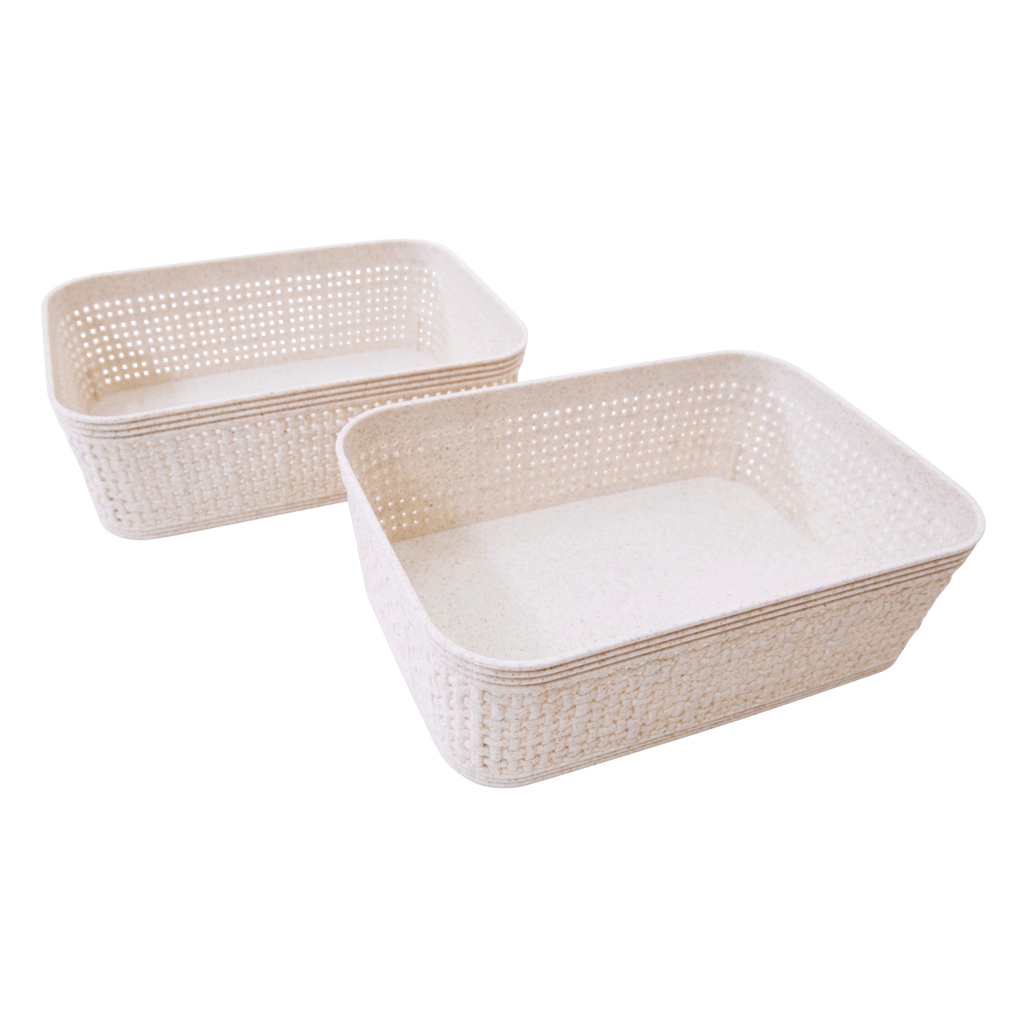 Woven Design Storage Basket | Stackable Plastic Organisers - Set of 2 (19 x 14cm)