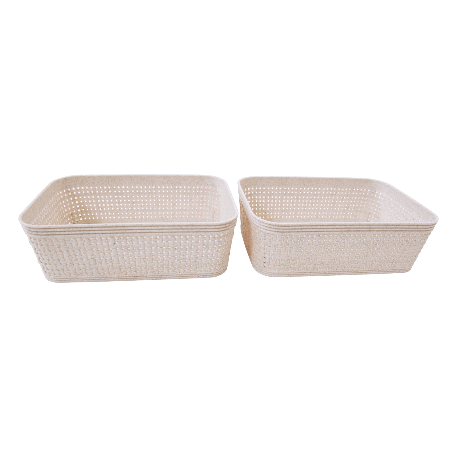 Woven Design Storage Basket | Stackable Plastic Organisers - Set of 2 (19 x 14cm)