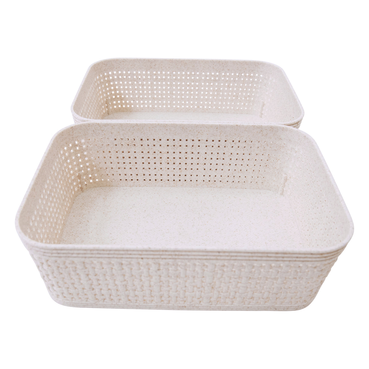 Woven Design Storage Basket | Stackable Plastic Organisers - Set of 2 (19 x 14cm)