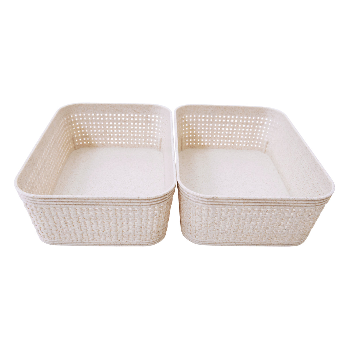 Woven Design Storage Basket | Stackable Plastic Organisers - Set of 2 (19 x 14cm)
