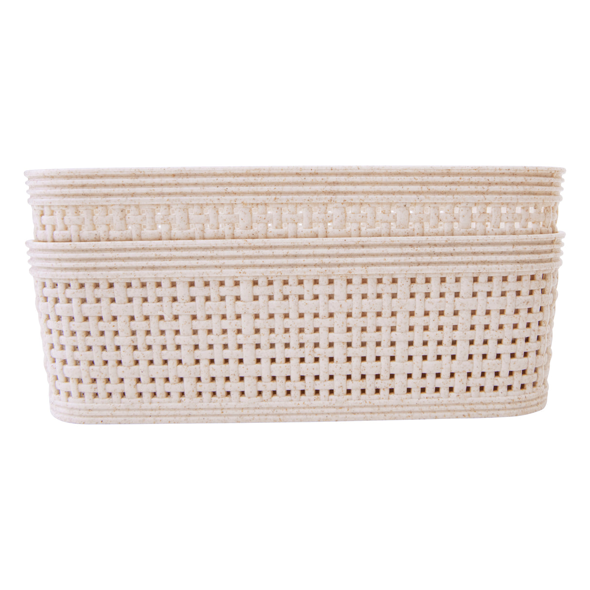 Woven Design Storage Basket | Stackable Plastic Organisers - Set of 2 (19 x 14cm)