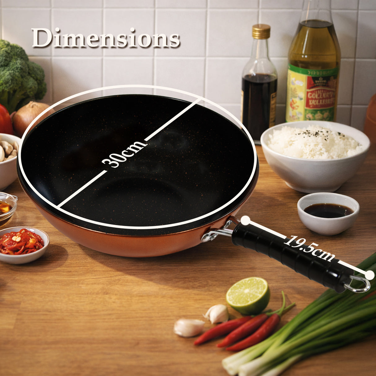 30cm Copper Finish Non Stick Wok