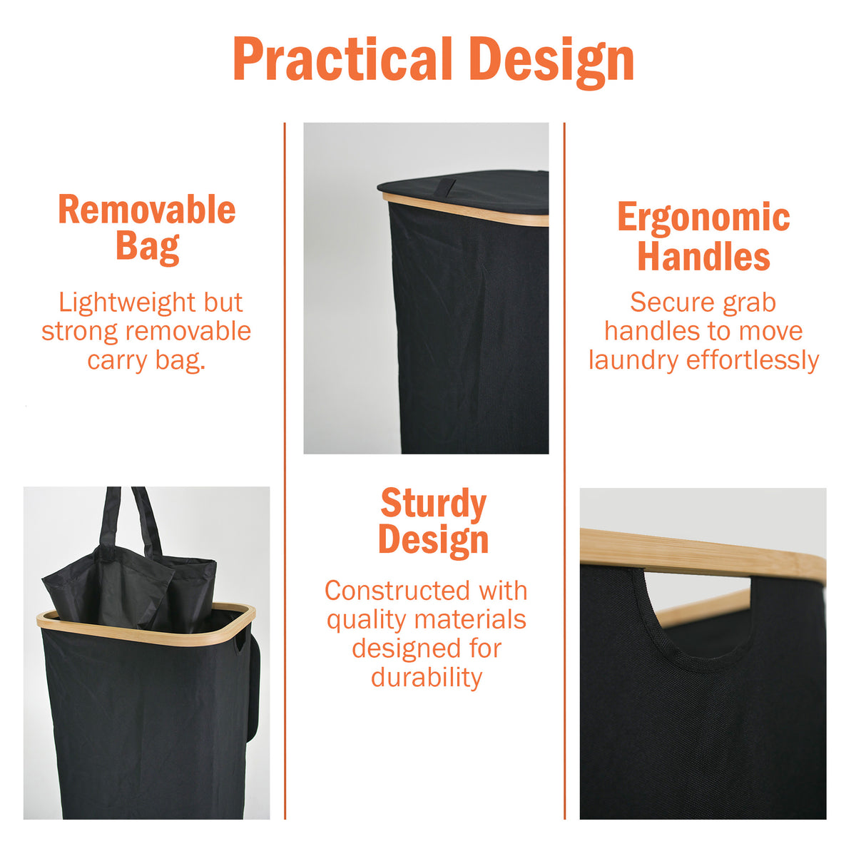 100L Bamboo Laundry Basket Storage Hamper with Removeable Inner Bag