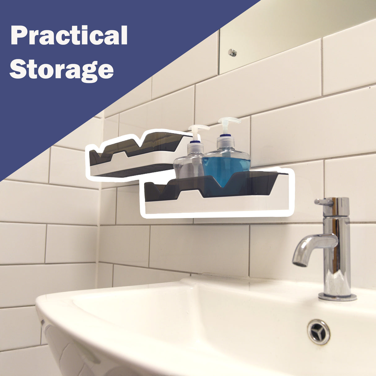 2 Wall Mounted Bathroom Shelf Organisers