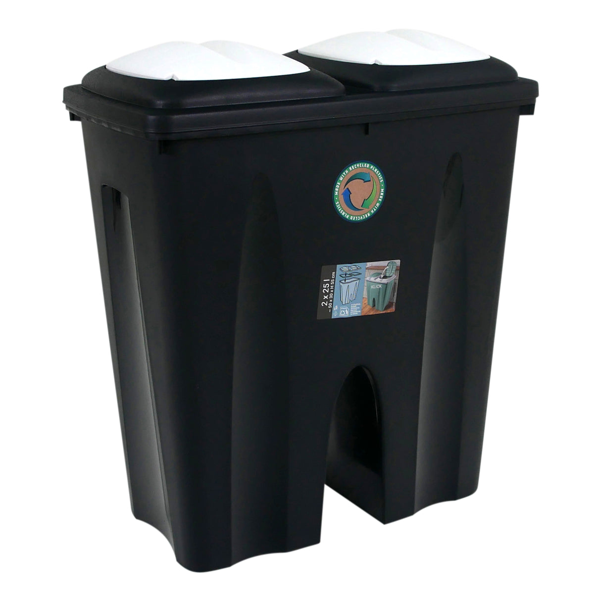 Kitchen Recycling Bin, 50L Total, Dual 25L Compartments, Flip Lids, 3 Colours