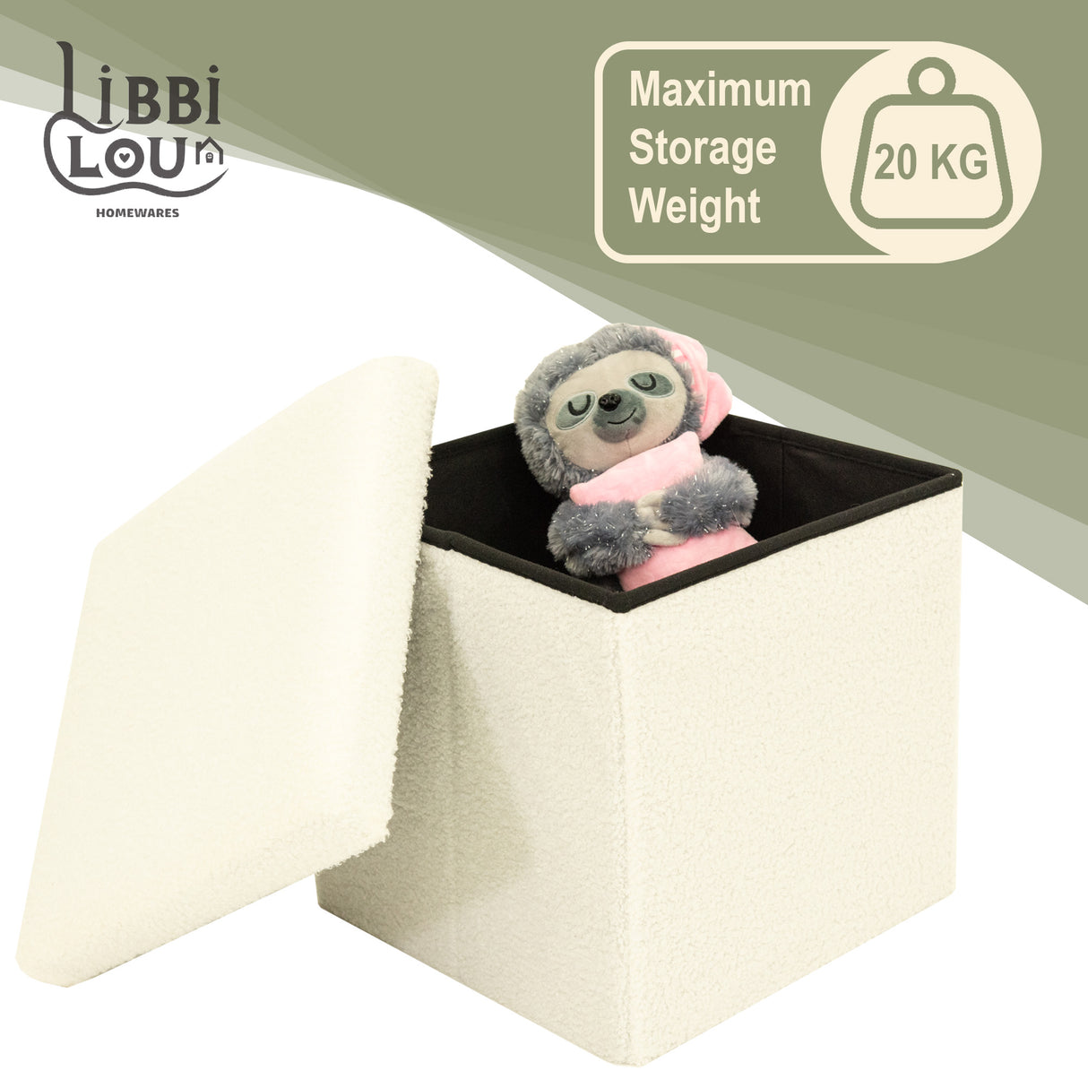 Teddy Boucle Foldable Footstool/Ottoman Storage Box