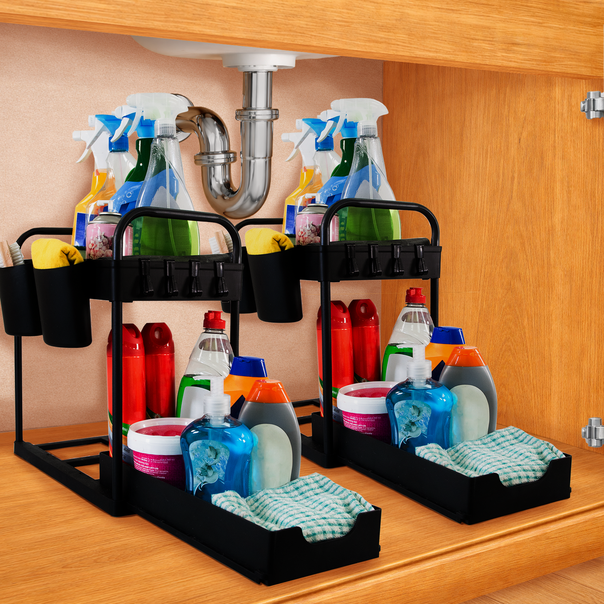2 Black Bathroom Organisers