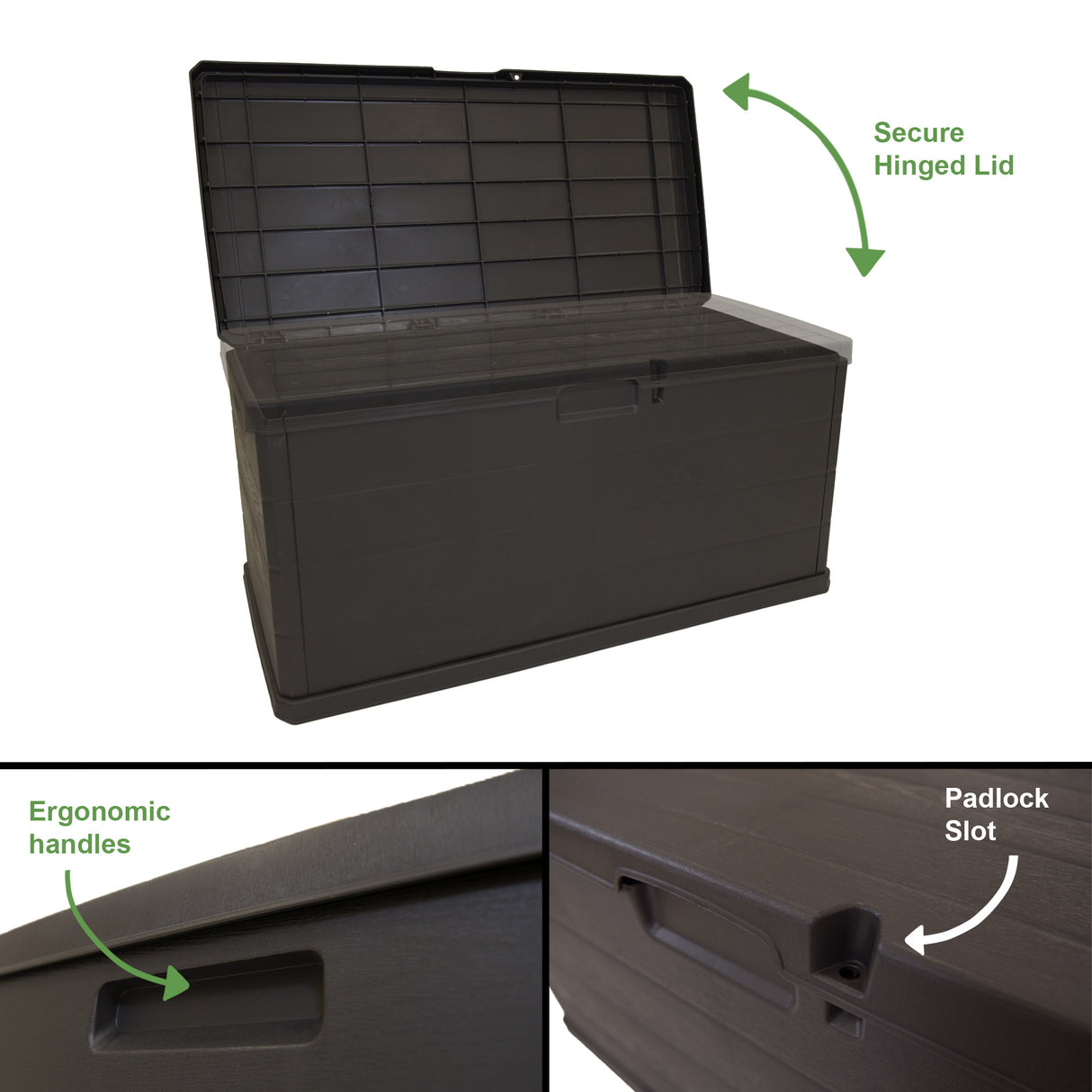 Outdoor Garden Storage Box with Lid 118x59x57cm Water Resistant Lockable Plastic Deck Box Storage Container for Cushions, Wellies, Logs, Coal & Garden Tools (340L)