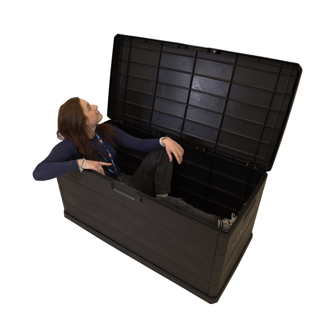 Outdoor Garden Storage Box with Lid 118x59x57cm Water Resistant Lockable Plastic Deck Box Storage Container for Cushions, Wellies, Logs, Coal & Garden Tools (340L)