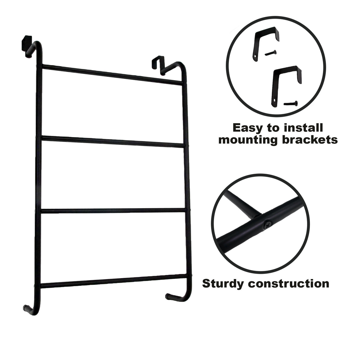 Over The Door Towel Rail Black 4 Tier Towel Rack, Hanging Metal Towel Rack Holder with 4 Bars, Over Door or Wall Mounted Towel Storage Bathroom Towel Rack 73x43cm
