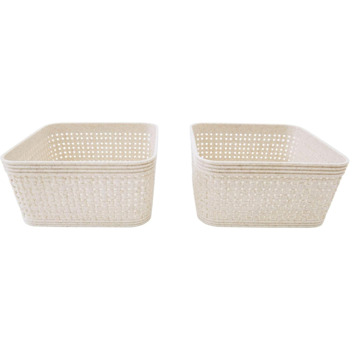 Woven Design Storage Basket | Stackable Plastic Organisers - Set of 2 (12 x 12cm)