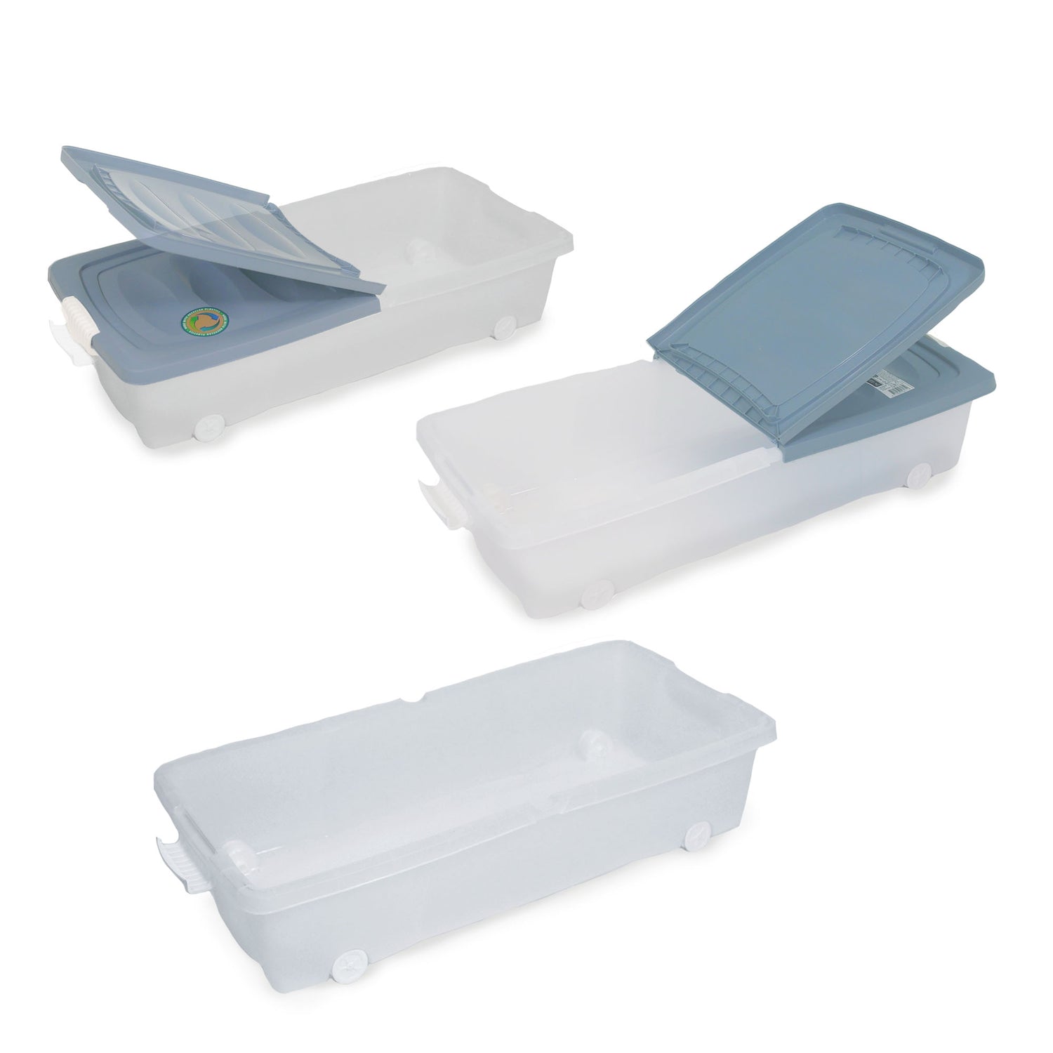 Plastic Storage Box with Lid on Wheels 32L Capacity 80x40x17cm - Under Bed Plastic Box Storage – 3 Assorted Colours