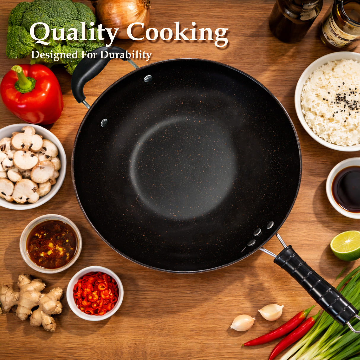 30cm Copper Finish Non Stick Wok with Dual Handle