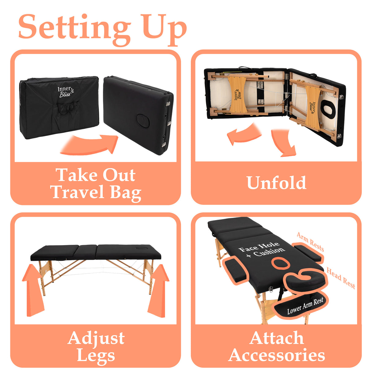 Portable 3 Section Wooden Massage Table