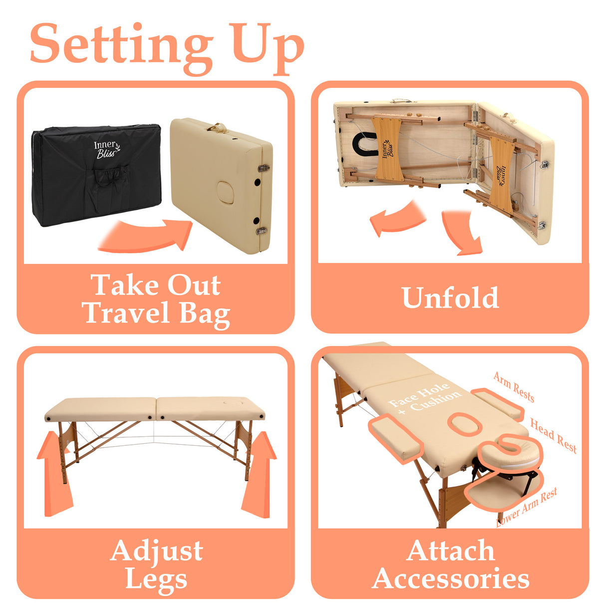 Portable 2 Section Wooden Massage Table