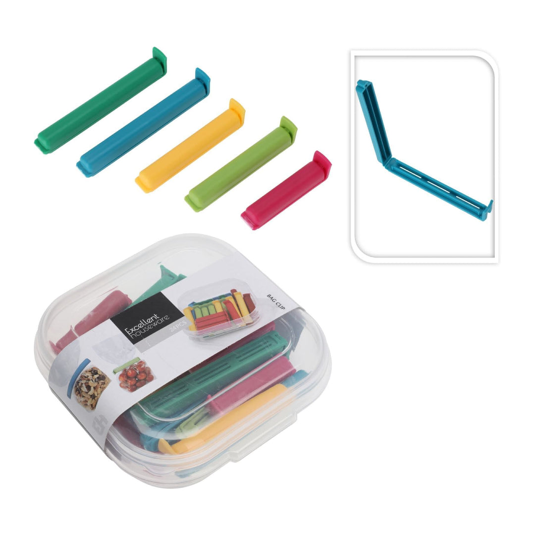 24Pcs Bag Clips for Food Storage in Reusable Storage Container, Food Sealing Bag Clips for Snacks, Coffee, Sandwich Bags - Multicoloured Reusable Plastic Bag Clips to Keep Food Fresh