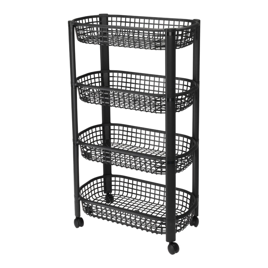 4 Tier Storage Trolley Unit with Wheels | Plastic Black Unit