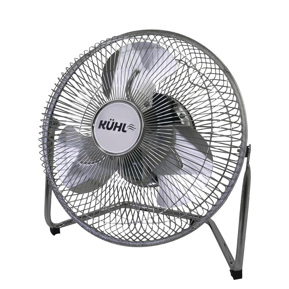 KÜHL Chrome Metal Floor Fan – 3 Speed Settings, Adjustable Tilt, No Assembly Required – Powerful Electric Desk & Room Fan for Home or Office