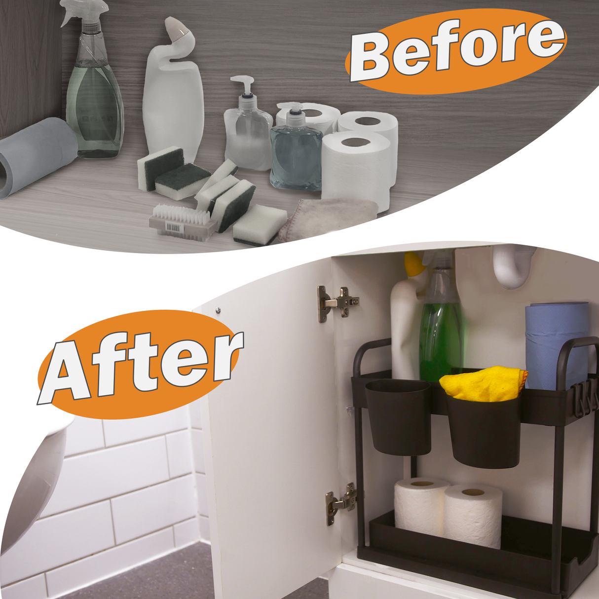 2 Black Bathroom Organisers