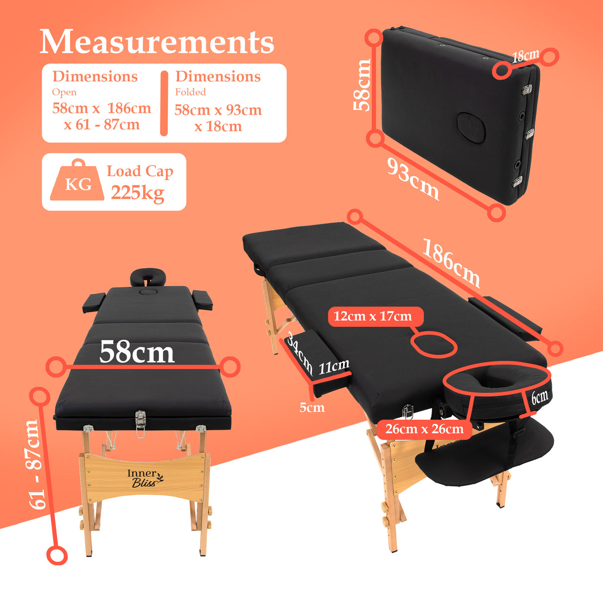 Portable 3 Section Wooden Massage Table