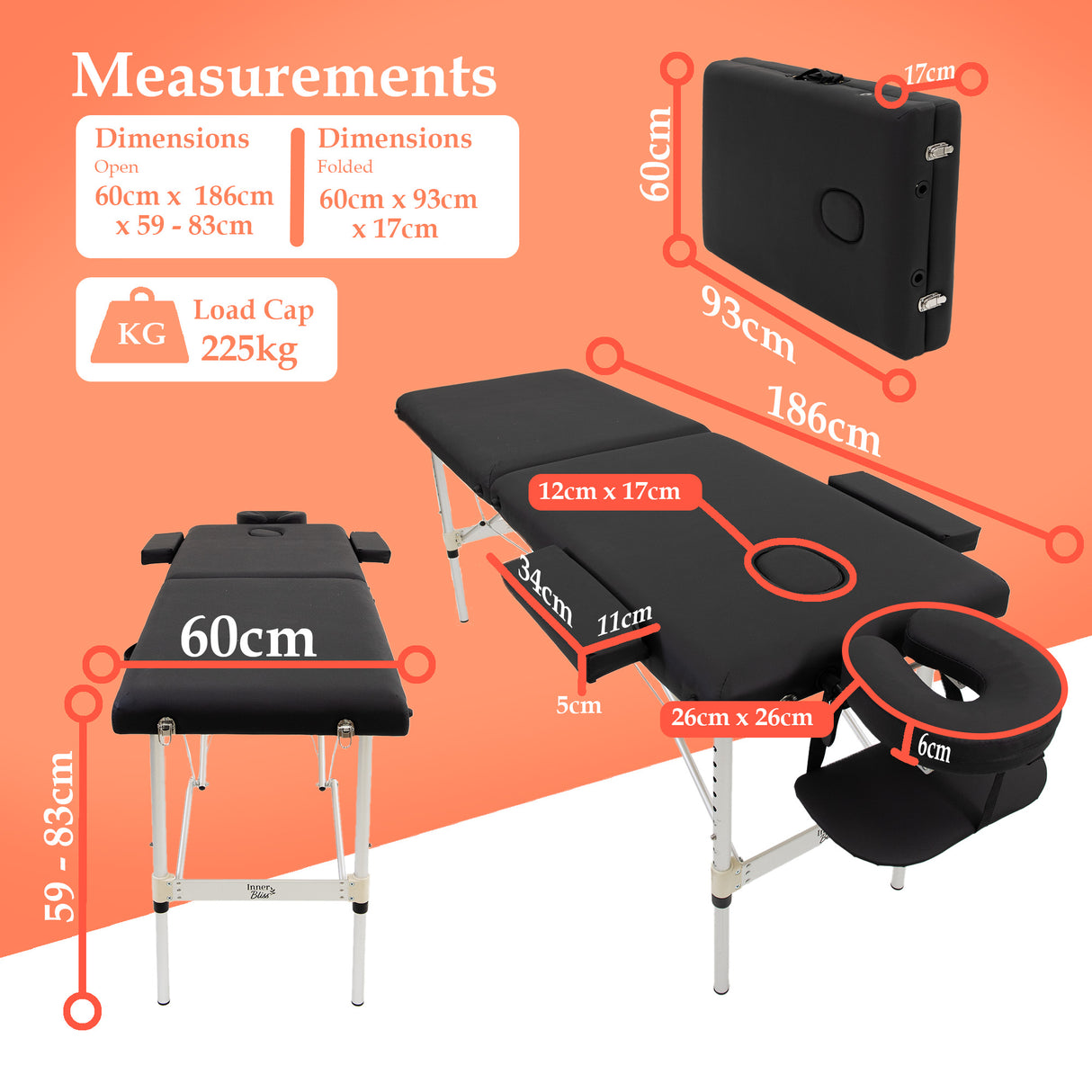 Portable 2 Section Aluminium Massage Table