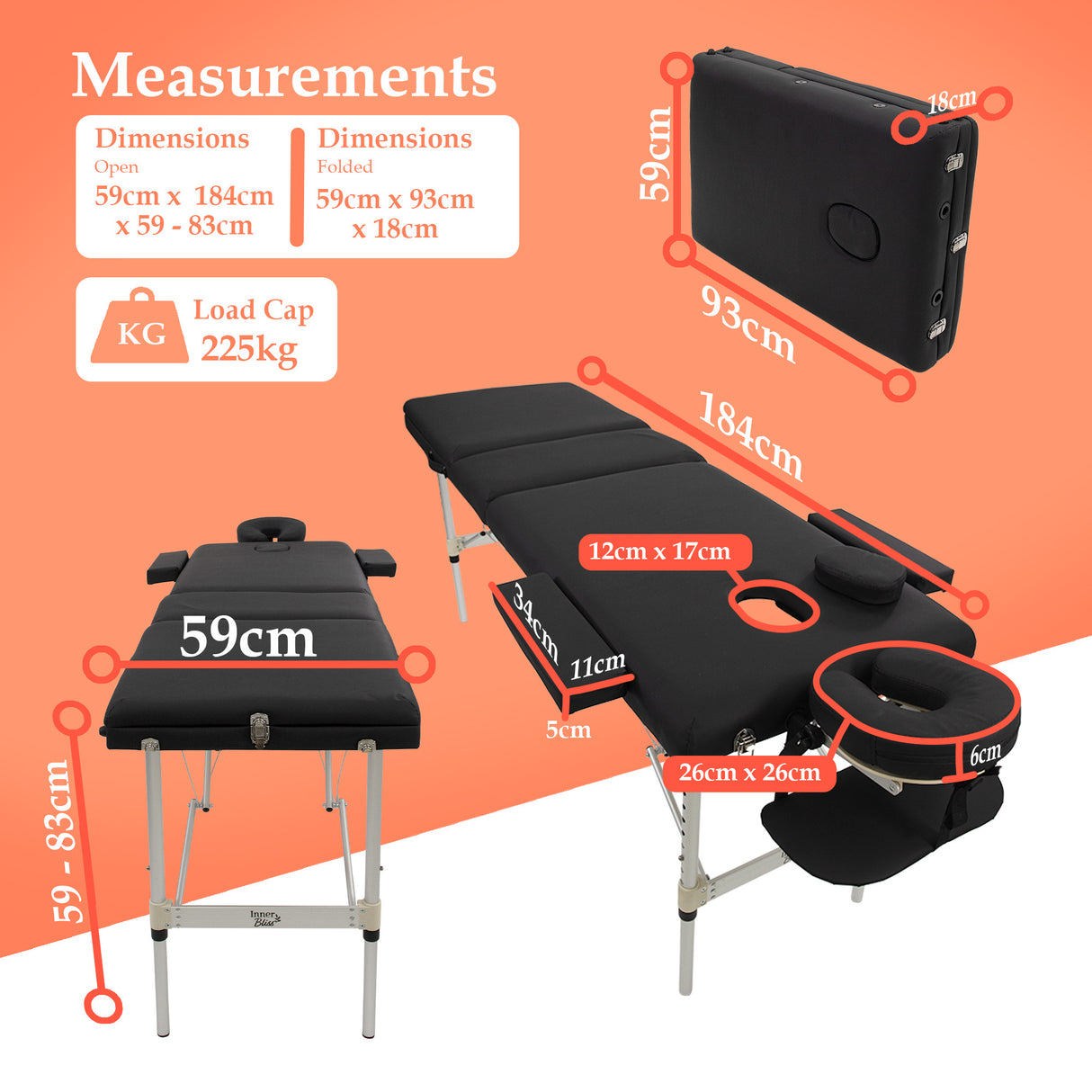 Portable 3 Section Aluminium Massage Table