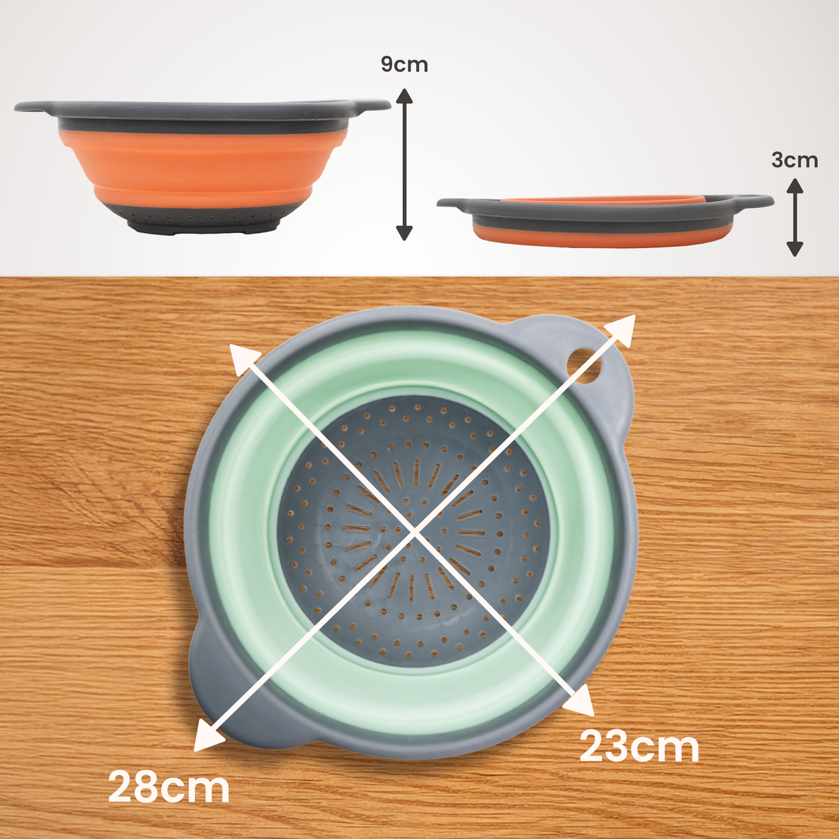 Collapsible Silicone Kitchen Colander Space Saving Folding Food Strainer for Kitchen & Travel (23cm) BPA-Free - Assorted Colours