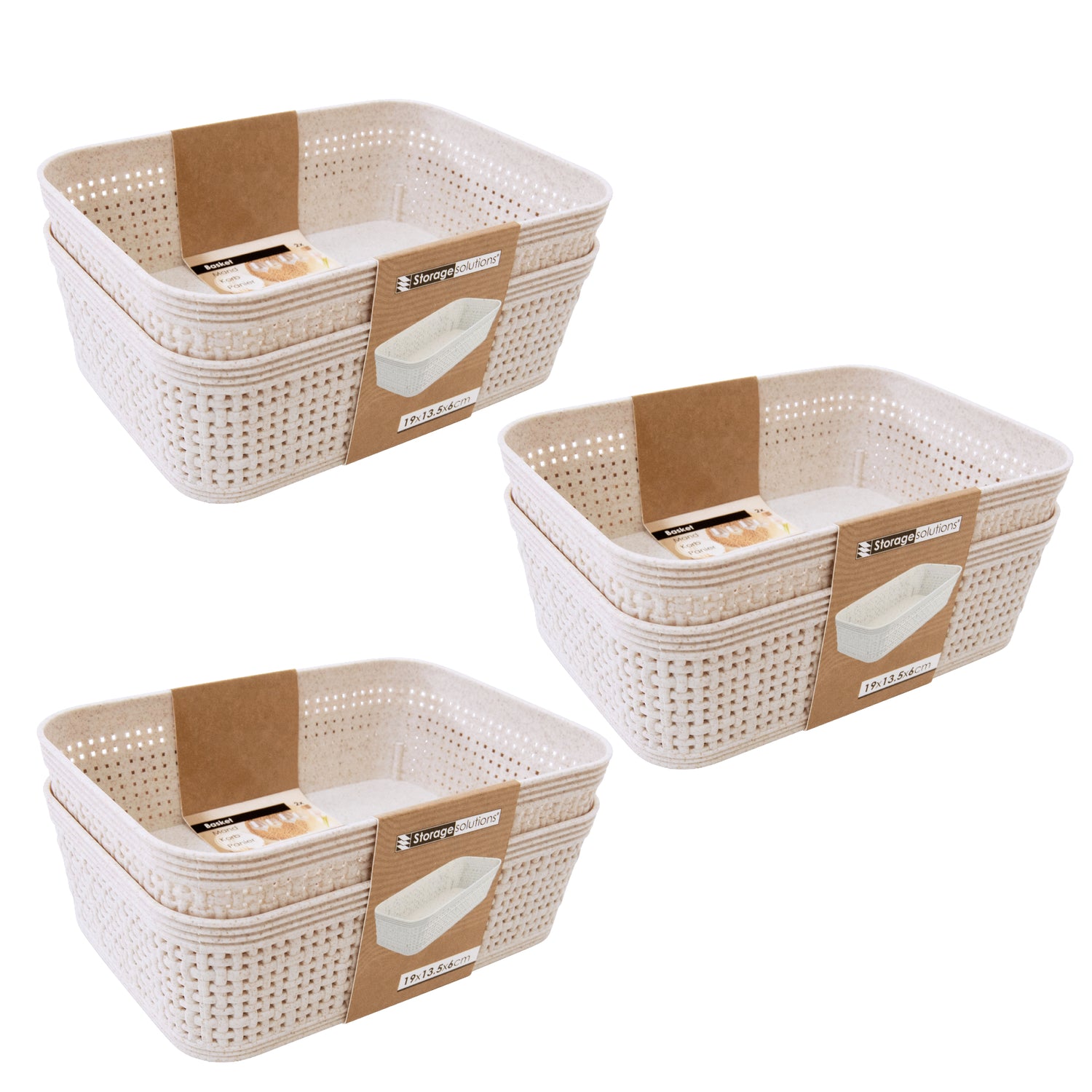 Woven Design Storage Basket | Stackable Plastic Organisers - Set of 2 (19 x 14cm)