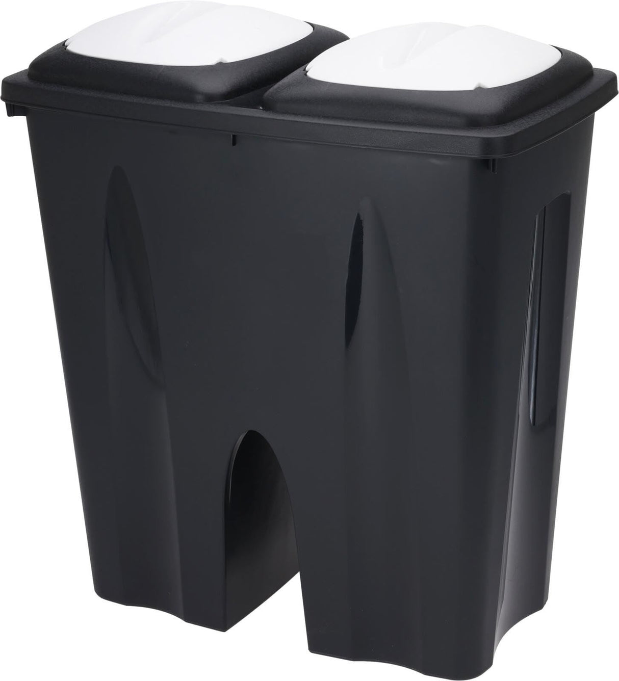 Black Dual Compartment Kitchen Bins – 2x25L Food Waste Bins with Flip Lids – Separation Recycling Bins for Home, Kitchen & Office – 50x55x30cm