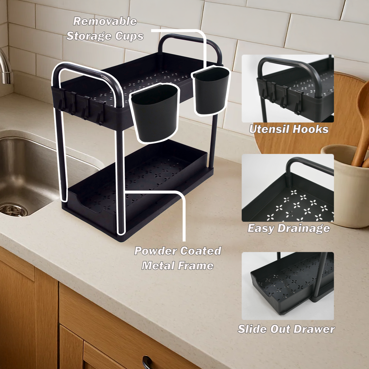 2 Black Bathroom Organisers