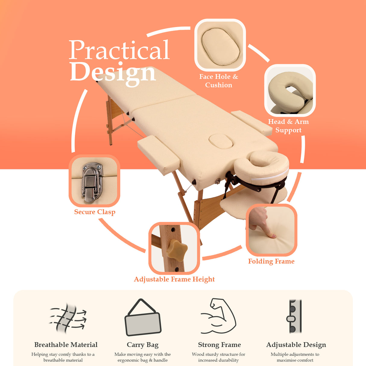 Portable 2 Section Wooden Massage Table