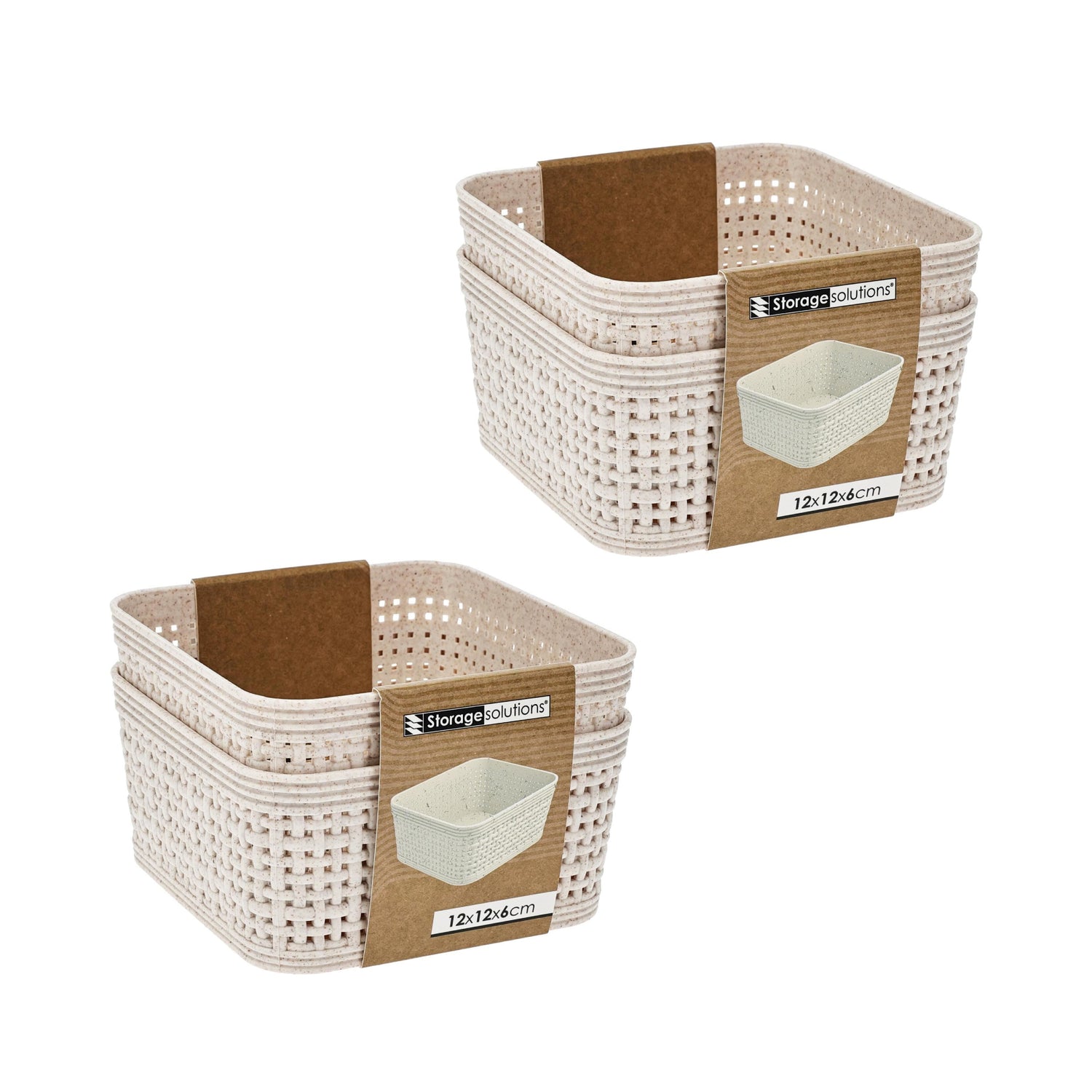 Woven Design Storage Basket | Stackable Plastic Organisers - Set of 2 (12 x 12cm)