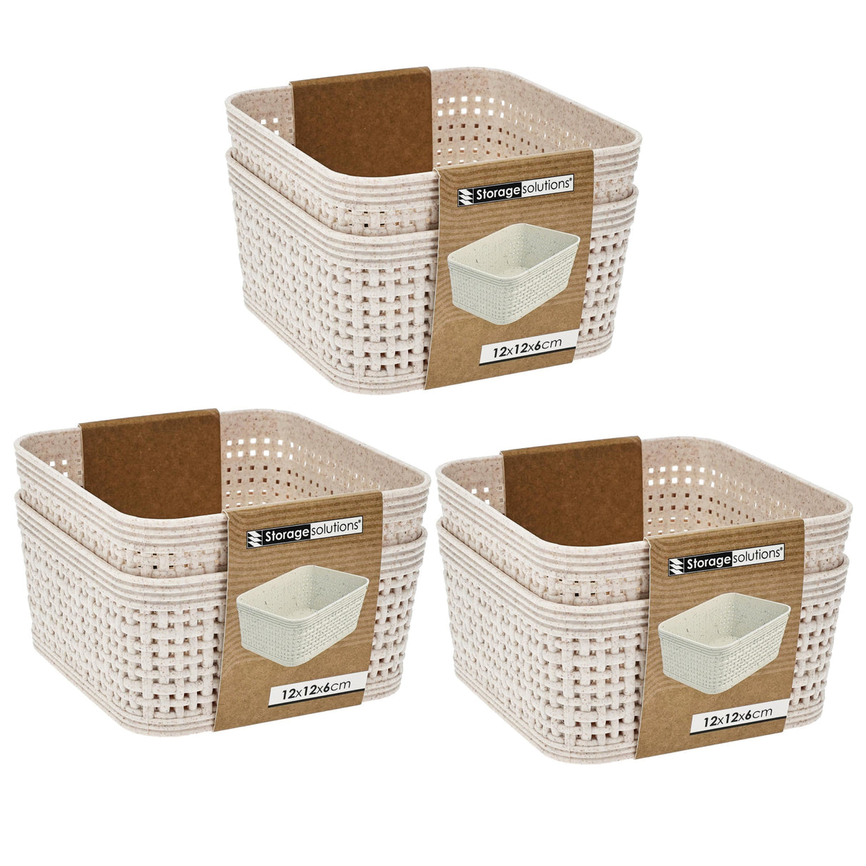 Woven Design Storage Basket | Stackable Plastic Organisers - Set of 2 (12 x 12cm)