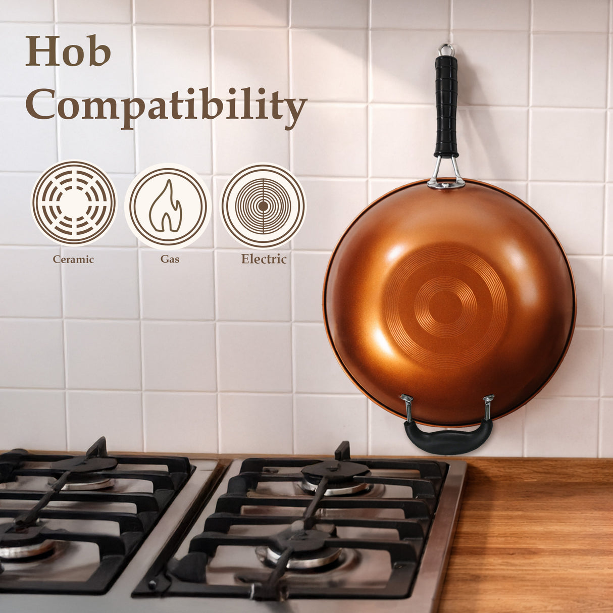 30cm Copper Finish Non Stick Wok with Dual Handle