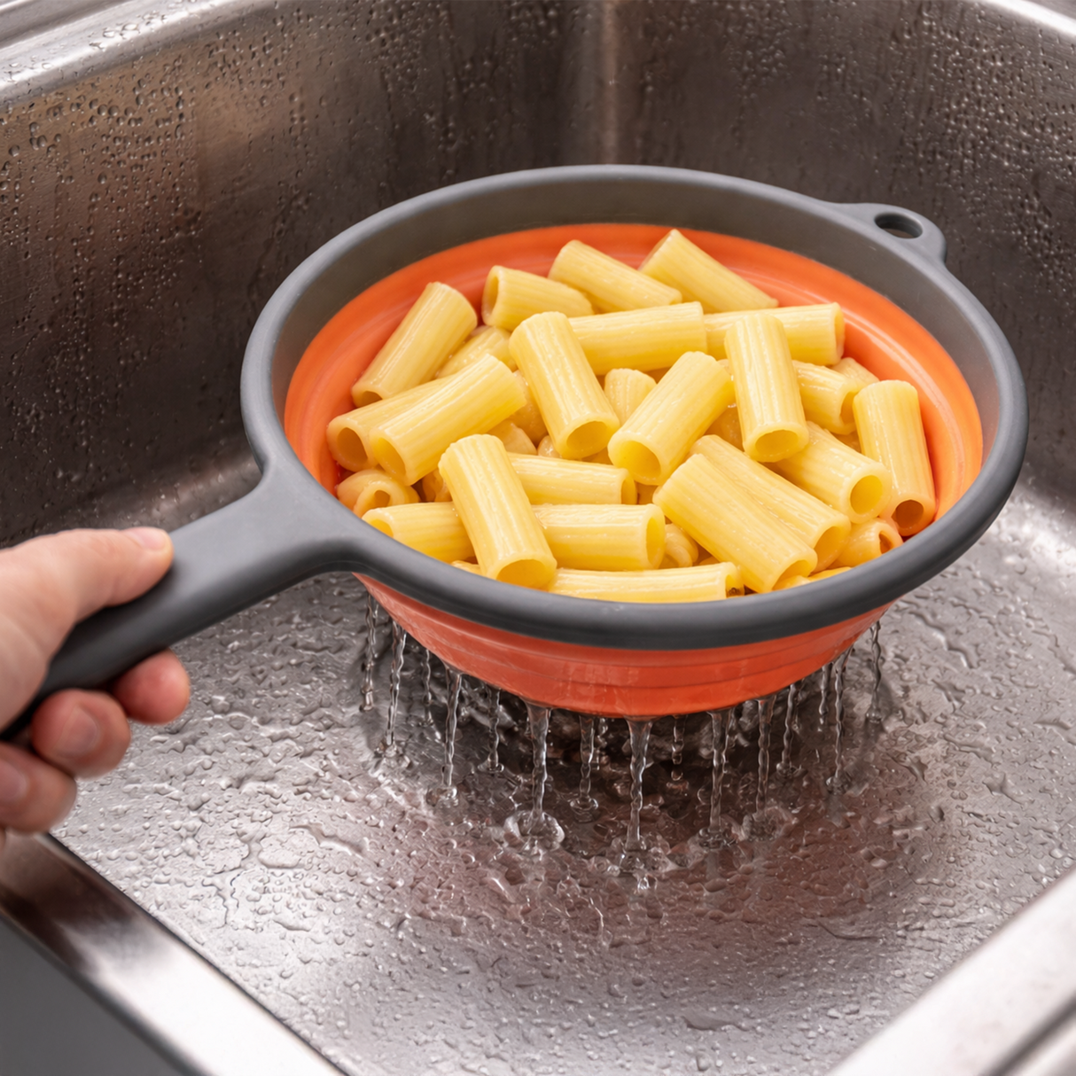 Collapsible Silicone Kitchen Colander with Handle + Without Handle - BPA Free, Non Toxic - Space Saving Folding Food Strainer for Kitchen & Travel 23cm (Colander with Handle) - Assorted