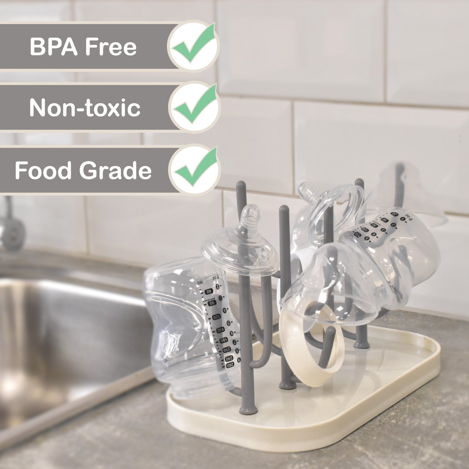 KandyToys Folding Play Mat Nursery Bundle with Kids Sensory Stacking Cups Set and Bottle Drying Rack Accessory pack