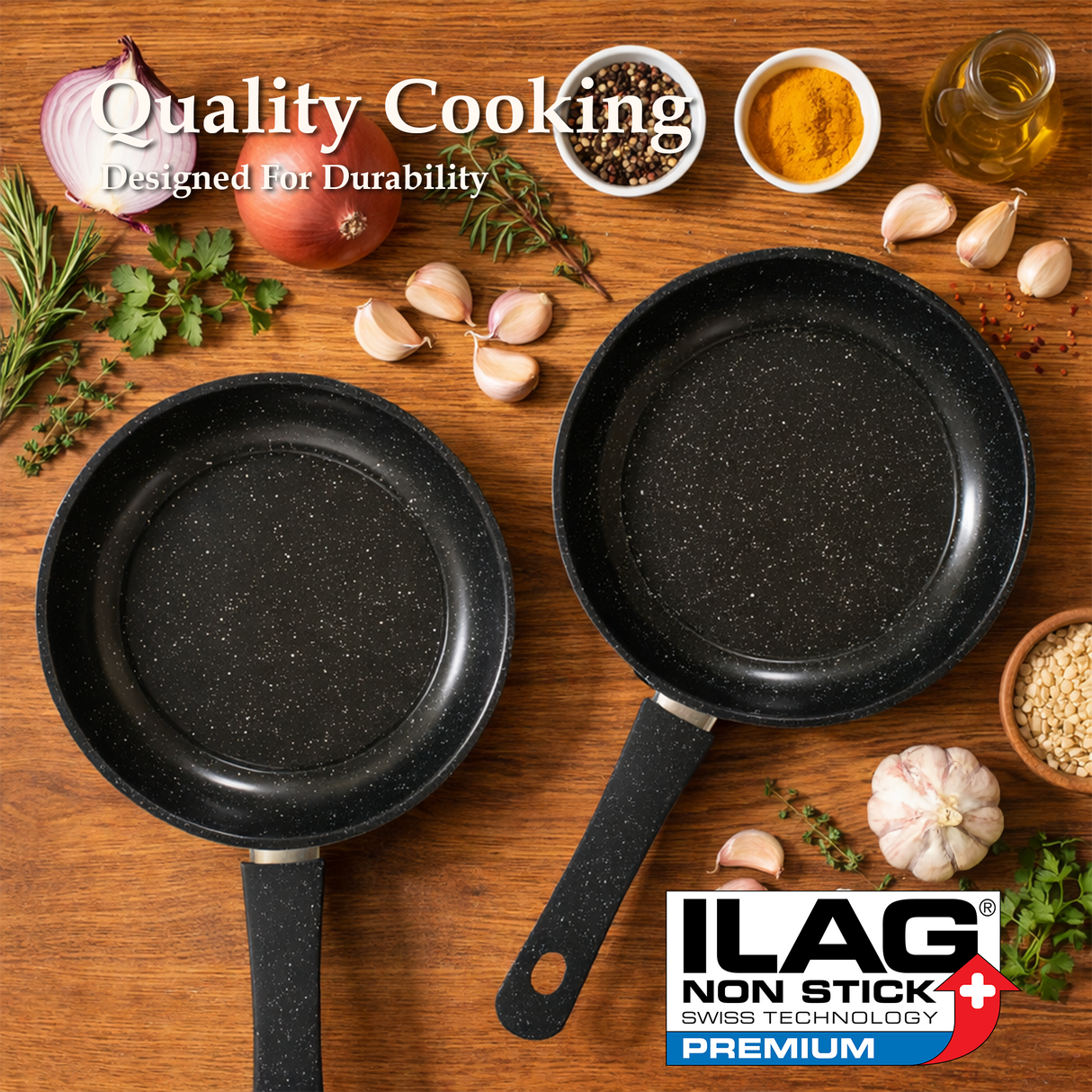 5pc Non Stick Cookware Frying Pans & Utensils Set