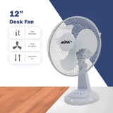 KÜHL 12" White Desk Fan Electric Oscillating Cooling Fan with 3 Speed Settings | Adjustable Tilt | Table Fan for Home, Office or Bedroom | Easy to Assemble