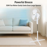 KÜHL 16" White Electric Pedestal Fan | 3 Speed Settings | 80° Oscillation | Adjustable Standing Fan | Easy to Assemble | For Home & Office