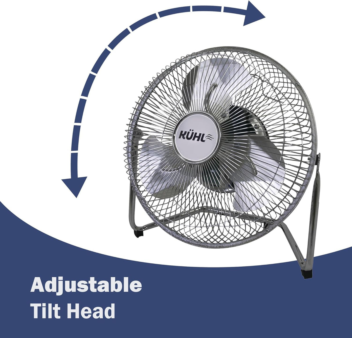 KÜHL Chrome Metal Floor Fan – 3 Speed Settings, Adjustable Tilt, No Assembly Required – Powerful Electric Desk & Room Fan for Home or Office