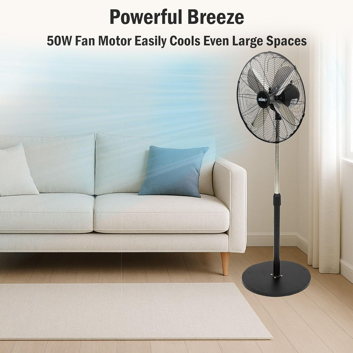 KÜHL 16" Electric Pedestal Fan | 3 Speed Settings | 80° Oscillation | Adjustable Standing Fan | Easy to Assemble | Home & Office