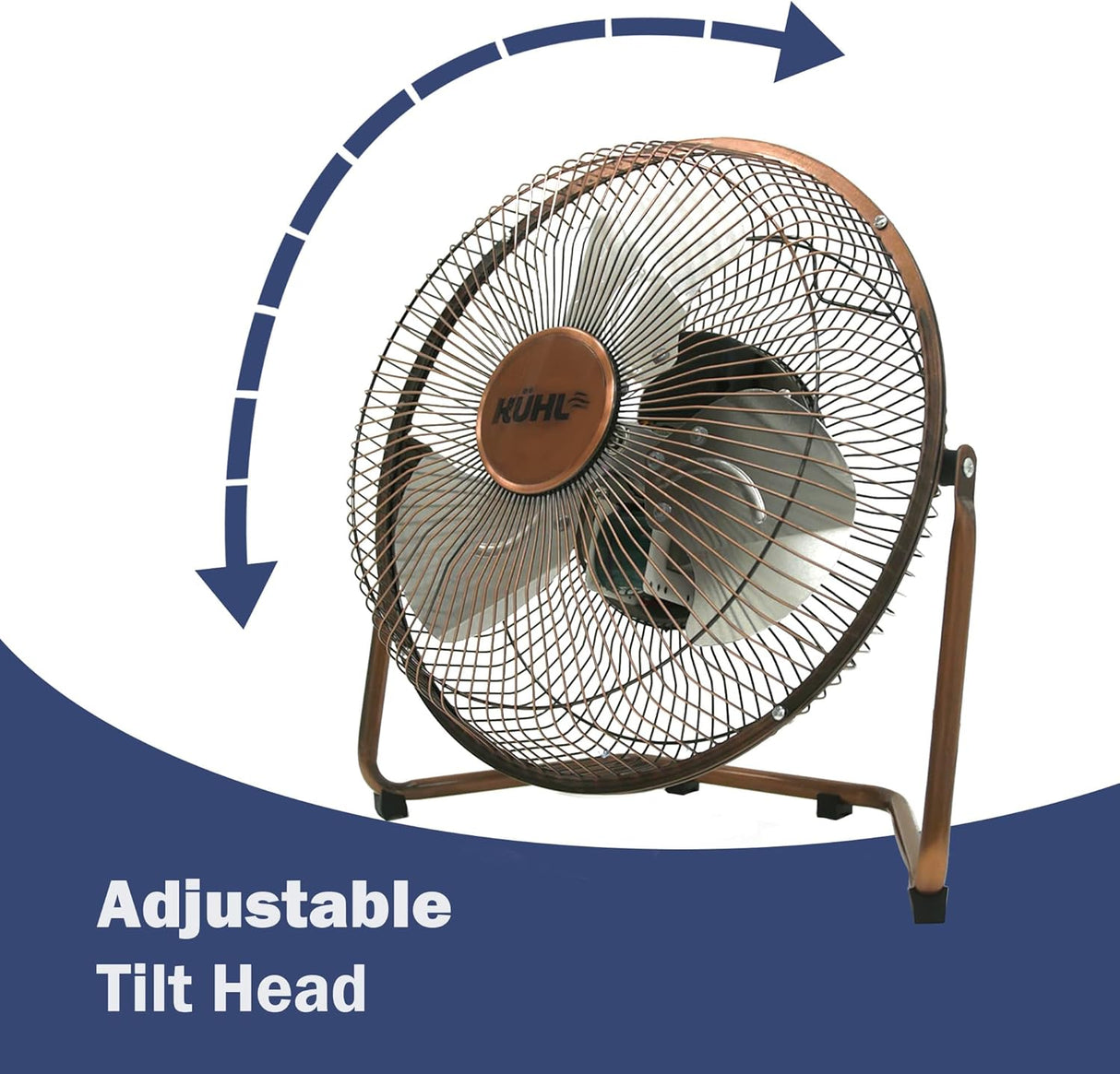KÜHL Metal Floor Fan Copper | Powerful Airflow | 3-Speed Settings | Adjustable Tilt | No Assembly Required | Free Standing Cooling Fan