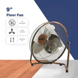 KÜHL Metal Floor Fan Copper | Powerful Airflow | 3-Speed Settings | Adjustable Tilt | No Assembly Required | Free Standing Cooling Fan