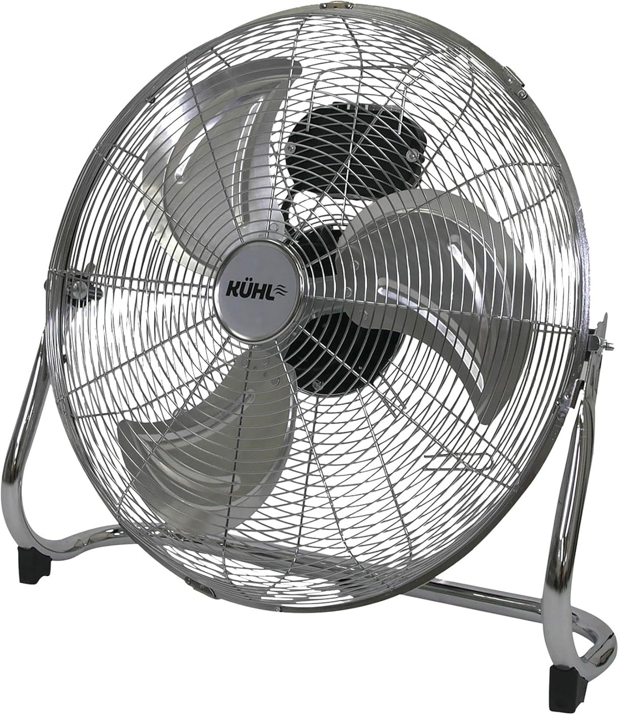 KÜHL Chrome Metal Floor Fan – 3 Speed Settings, Adjustable Tilt, No Assembly Required – Powerful Electric Desk & Room Fan for Home or Office