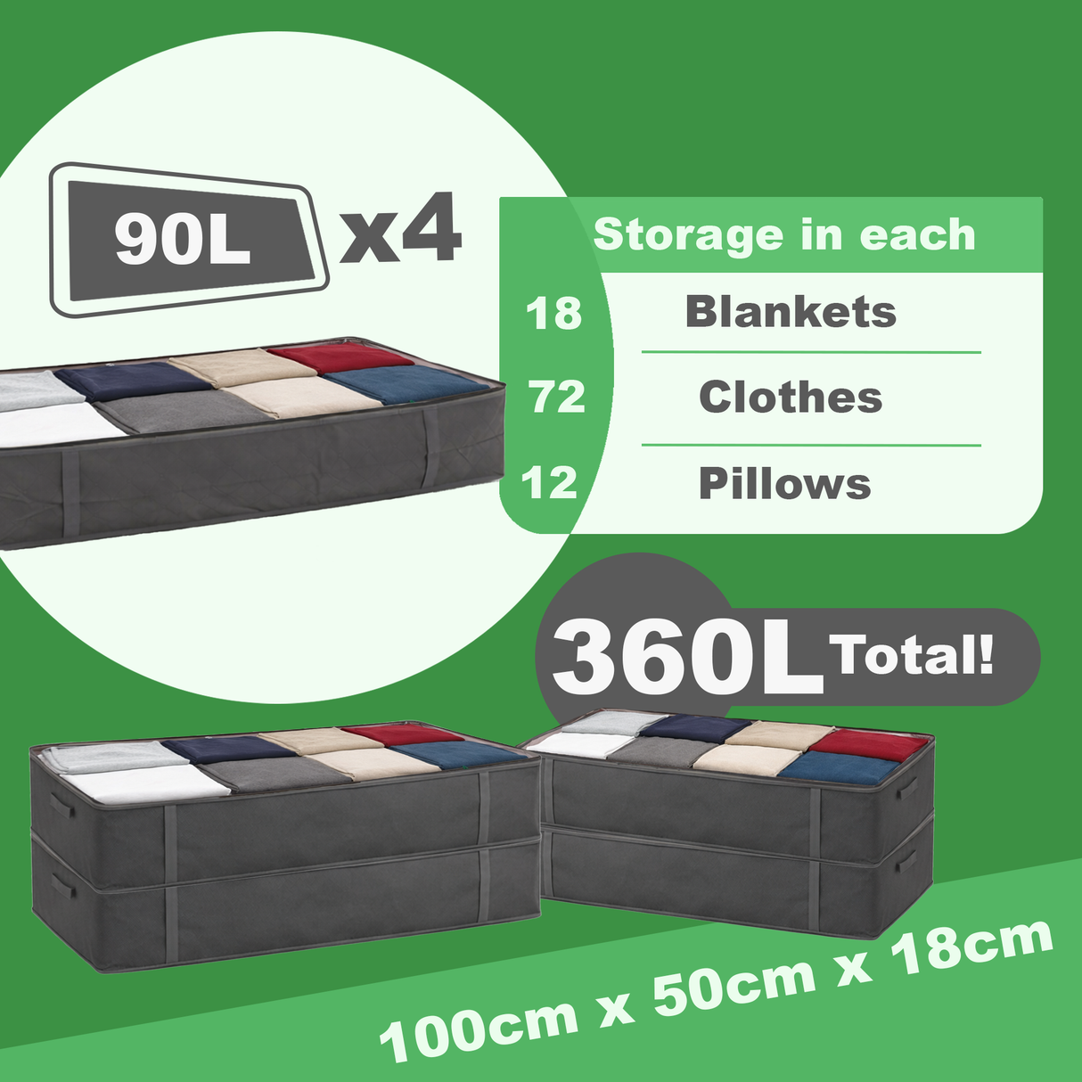 Set of 4 90L Underbed Storage Bags