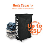 55L Black Laundry Tote Bag with Wheels