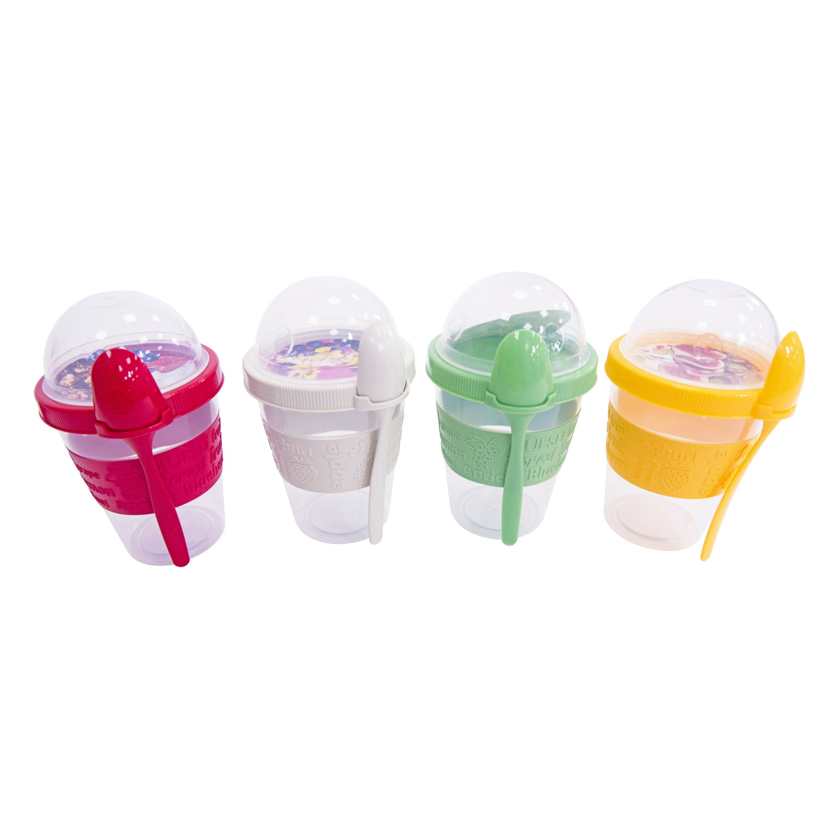 Clear Portable Cereal & Yoghurt Cups with Lids and Spoons – Reusable Overnight Oats Jar On The Go Breakfast Pots - BPA Free - 4 Assorted Colours